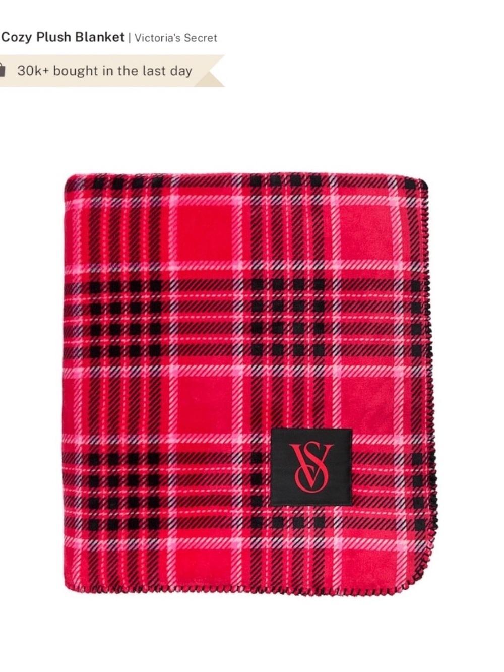 Victorias Secret Cozy Plush Plaid Red Throw Blanket